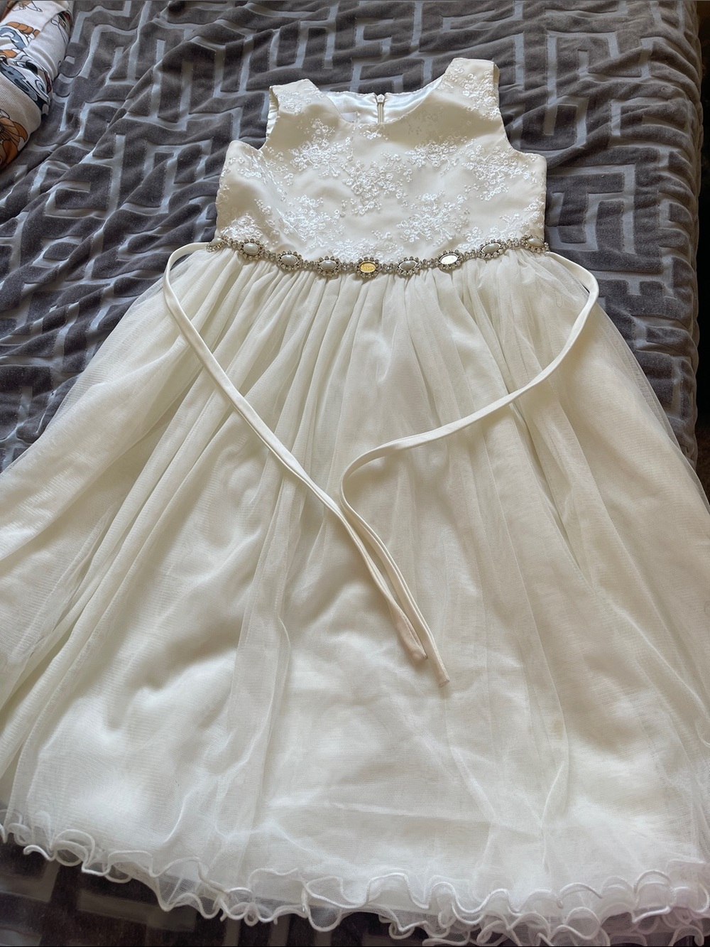 Girls Ivory Embellished Tulle Dress